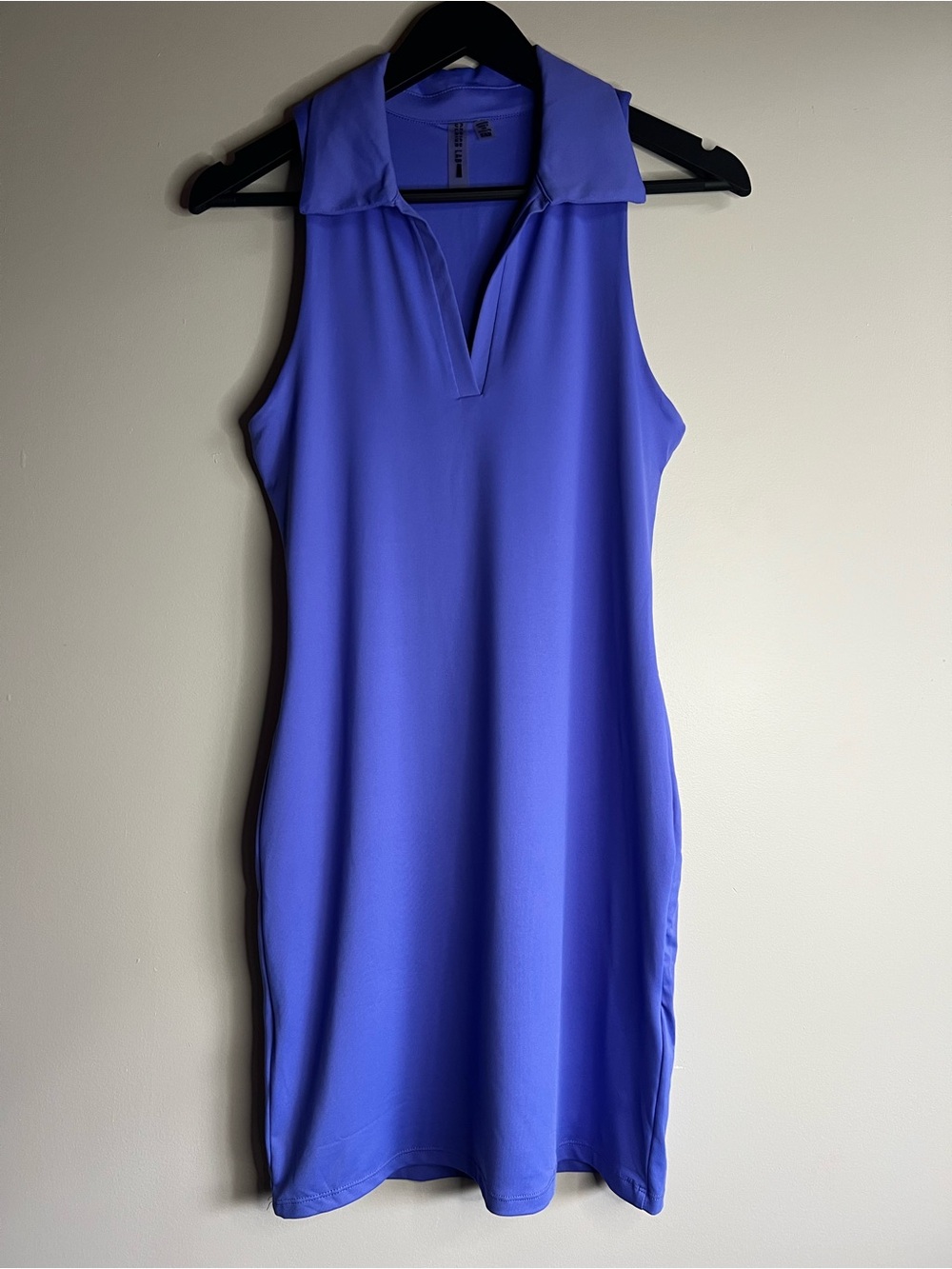 Design Lab Blue Sleeveless Collared Sheath Dress Lined Stretch Medium Athletic